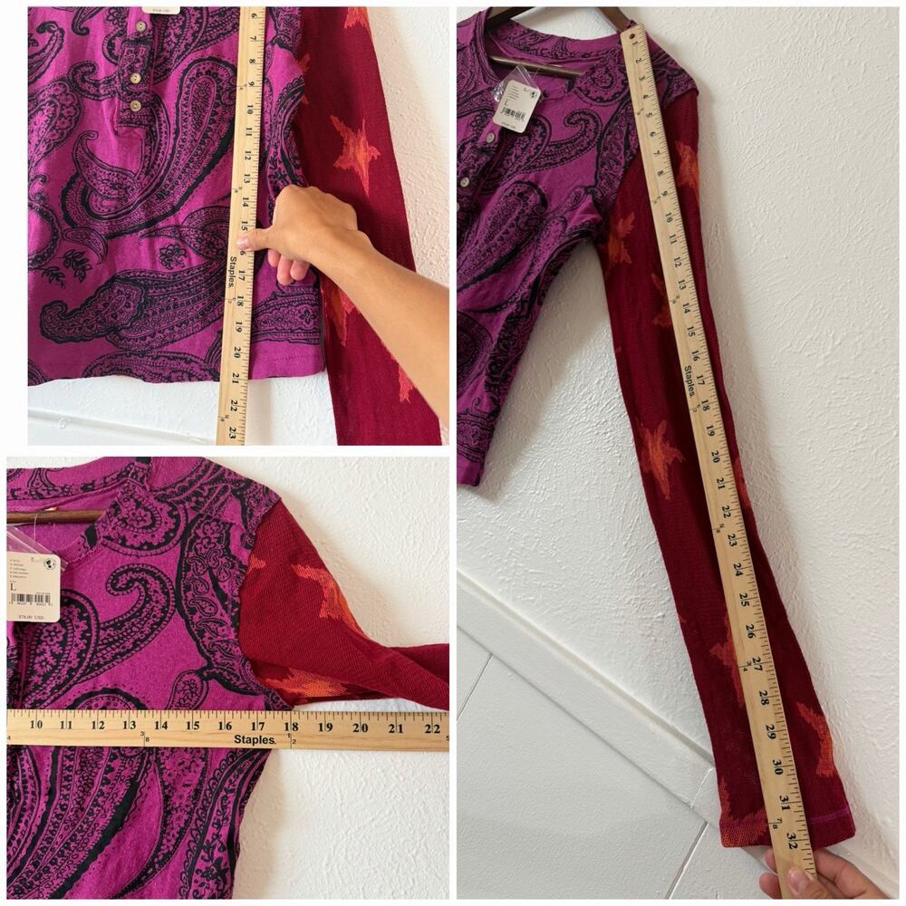 Free People We The Free Paisley Star Print Henley Long Sleeve Top L NWT Boho - Picture 8 of 8